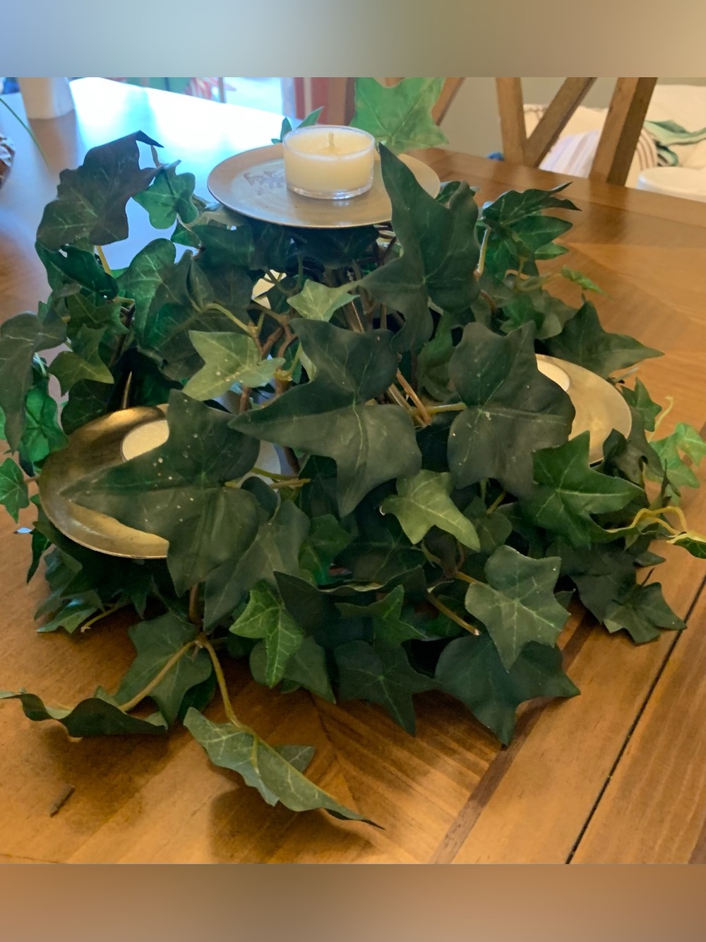 Faux Ivy Four Tier Candle Centerpiece with Gold Holders